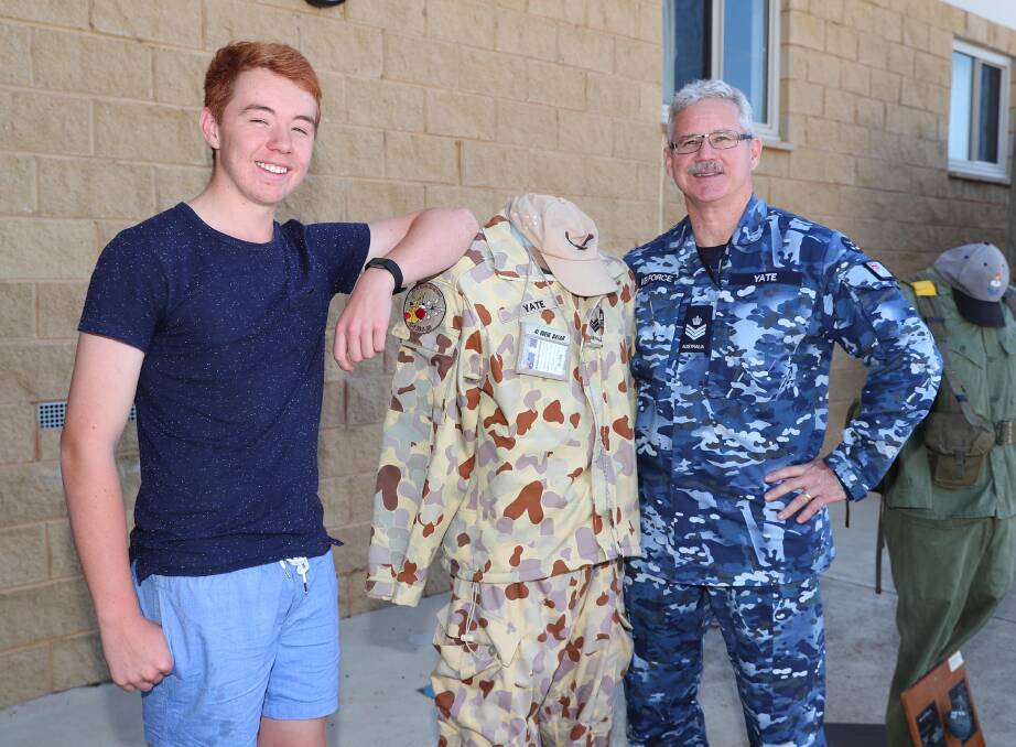 Defence Day: Wagga Christian College students, like Noah Tasker, 14, were given a taste of military life, thanks to defence force staff members like FSGT Brendon Yate