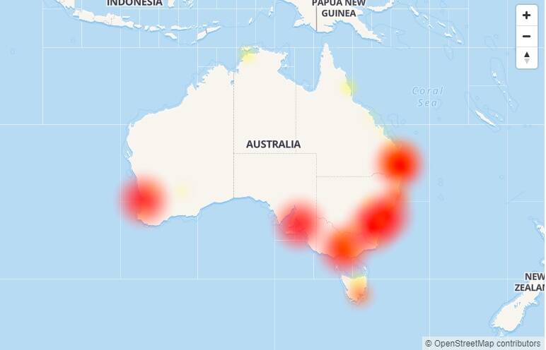 Aussie Outages live map of Telstra outage. 