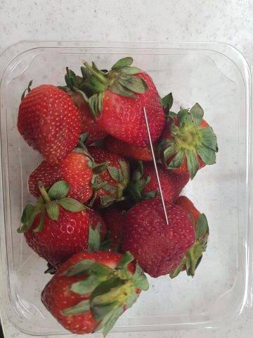 What appears to be another needle discovered in a strawberry punnet at Coles in Gatton, west of Brisbane.