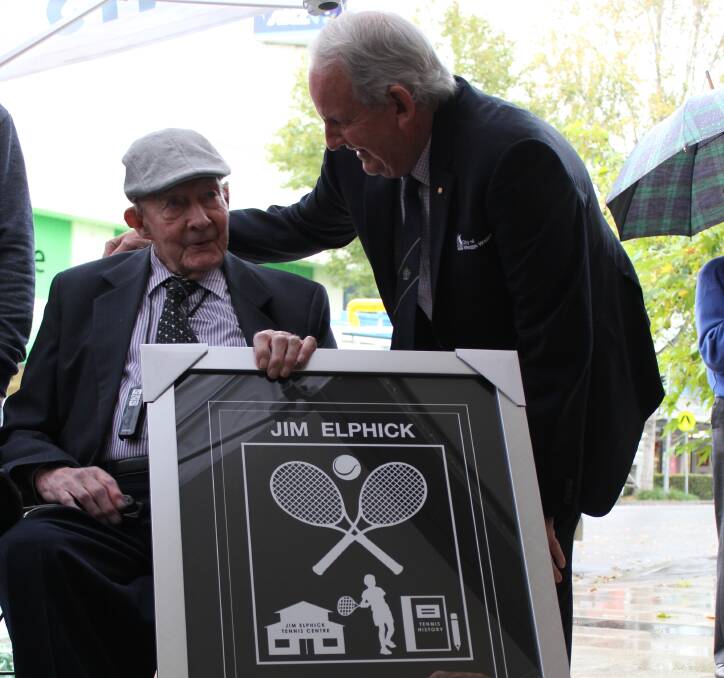 Ace of Wagga: Mayor Greg Conkey and Wagga’s "Mr Tennis" Jim Elphick unveiled the 2017 Walk of Honour winner's plaque at Baylis Street on Friday morning. 