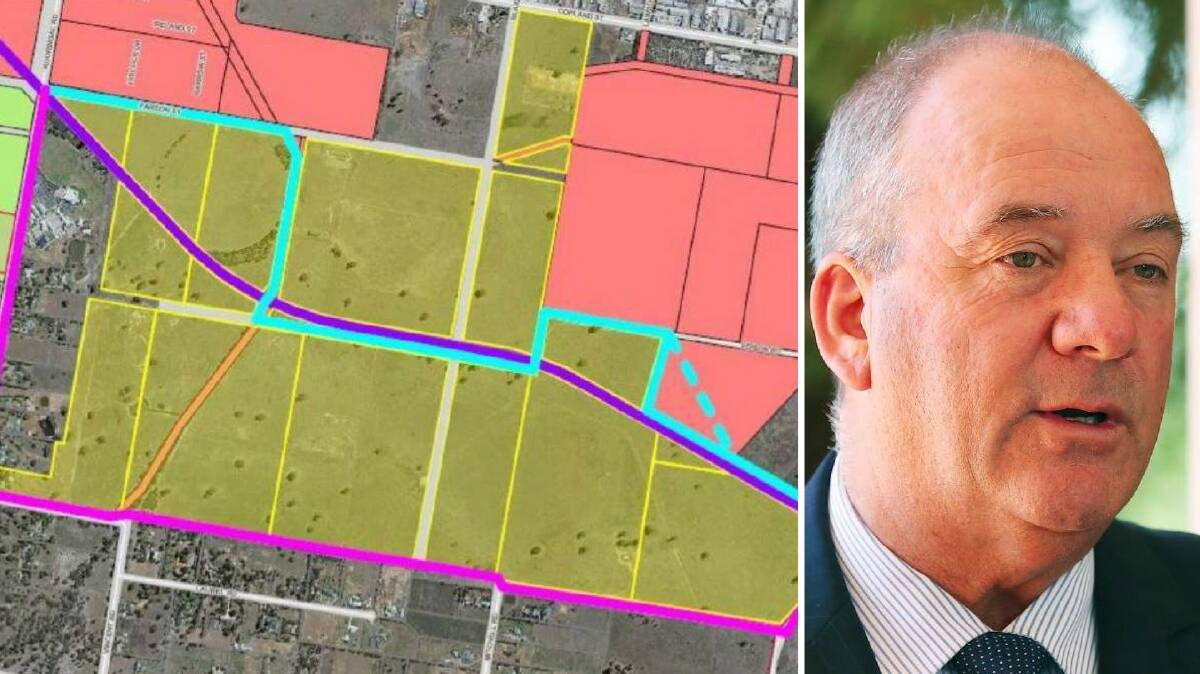 Thinking priorities: Wagga MP Daryl Maguire says a preferred Forest Hill cycle route (in purple), may not be feasible as part of council's Active Travel Plan project, with the former rail trail concepts in blue and the proposed southern cycle route in pink. Source: Wagga City Council