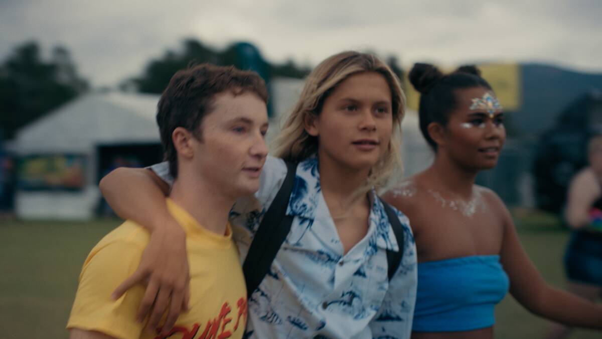 6 Festival stars Yasmin Honeychurch (Disney's Back of the Net) as Summer, Rory Potter (The Dressmaker) as James, professional surfer Rasmus King as Maxie. Picture: Scene from 6 Festivals
