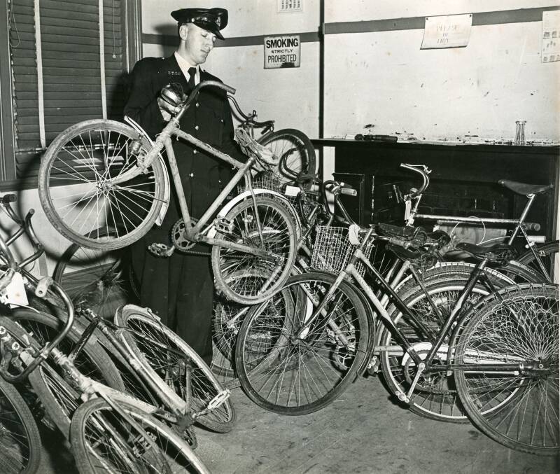 LOOT: Bikes in Wagga police custody about 50 years ago. Contact Wagga Wagga and District Historical Society at www.wwdhs.org.au. Picture: Lennon Collection CSURA
RW1574.548.