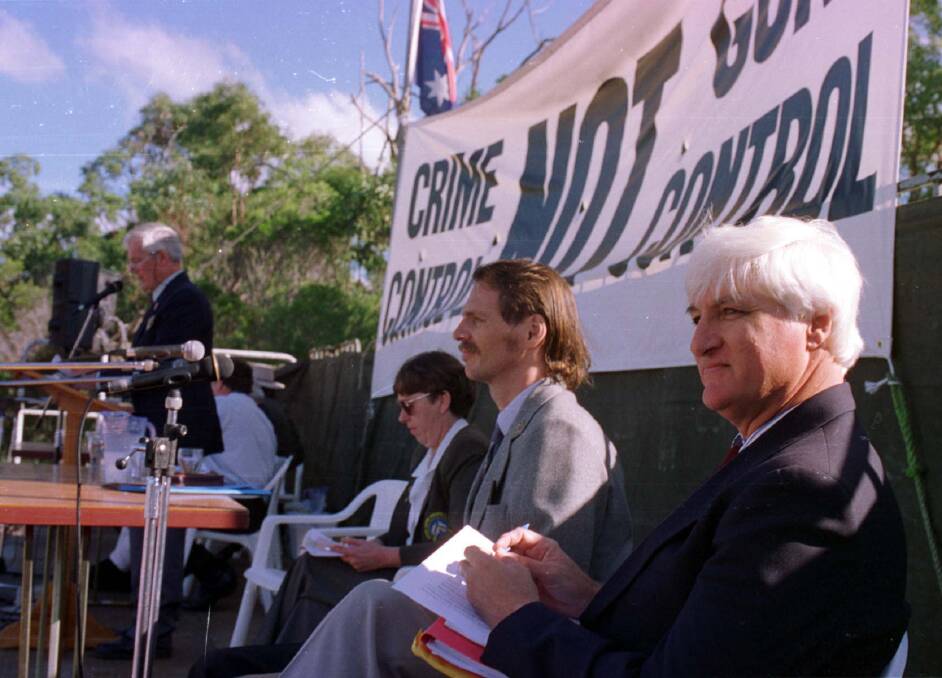 DANGEROUS: Bob Katter at a pro-gun rally in 1996. Mr Katter is the father-in-law of one of the owners of one of the corporations bankrolling the Shooting Industry Foundation of Australia.