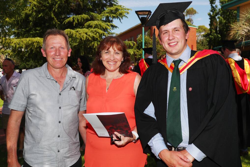 PROUD MOMENT: Peter, Wendy and Luke Schulz, following Luke's graduation ceremony at Charles Sturt University, Faculty of Science. Picture: Emma Hillier