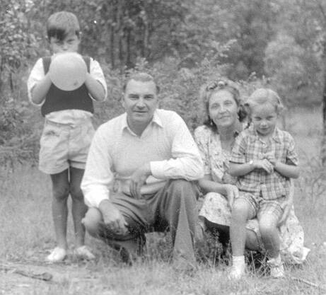 SPORTING TIES: John and Ilsa Konrads, who later represented Australia breaking many swimming records, pictured with their parents at the Uranquinty Migrant Centre.  Contact www.wwdhs.org.au. Picture: Sherry Morris
