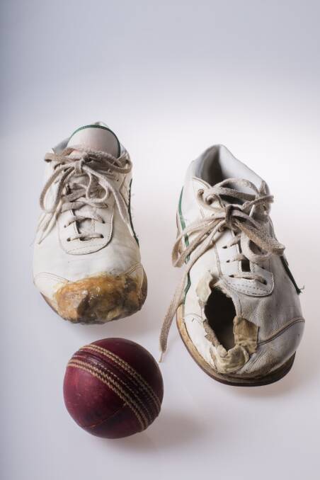LEGACY: Legendary fast bowler Geoff Lawson's Sneakers, repaired on tour in 1981.