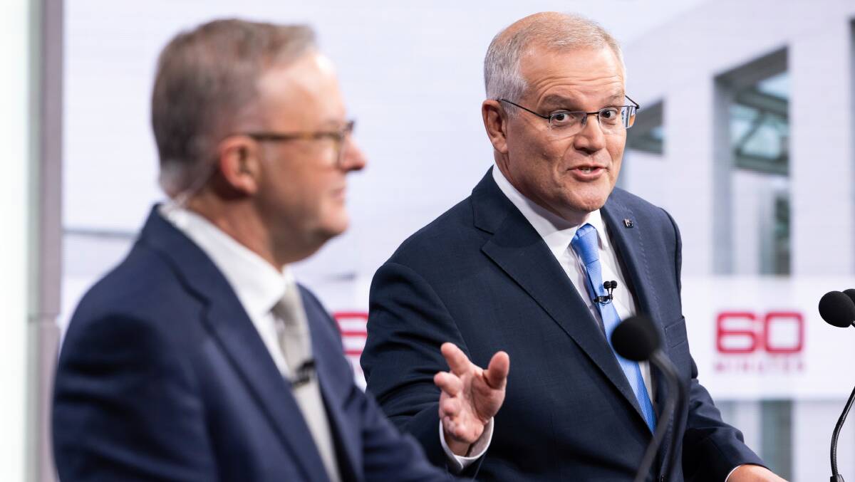 Australian Prime Minister Scott Morrison (right) and Opposition Leader Anthony Albanese during the second leaders' debate. Picture: AAP
