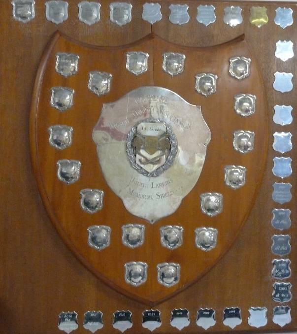 The shield named in honour of Judith Larkins that is presented annually in Canberra to a premiership-winning team. Picture: HOCKEY ACT