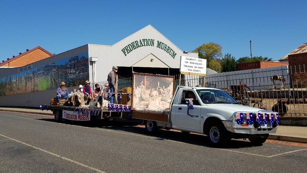 Coming to life: The float featuring characters from Shearing the Rams that was put in Corowa's Federation Festival last month by the town's historical society.
