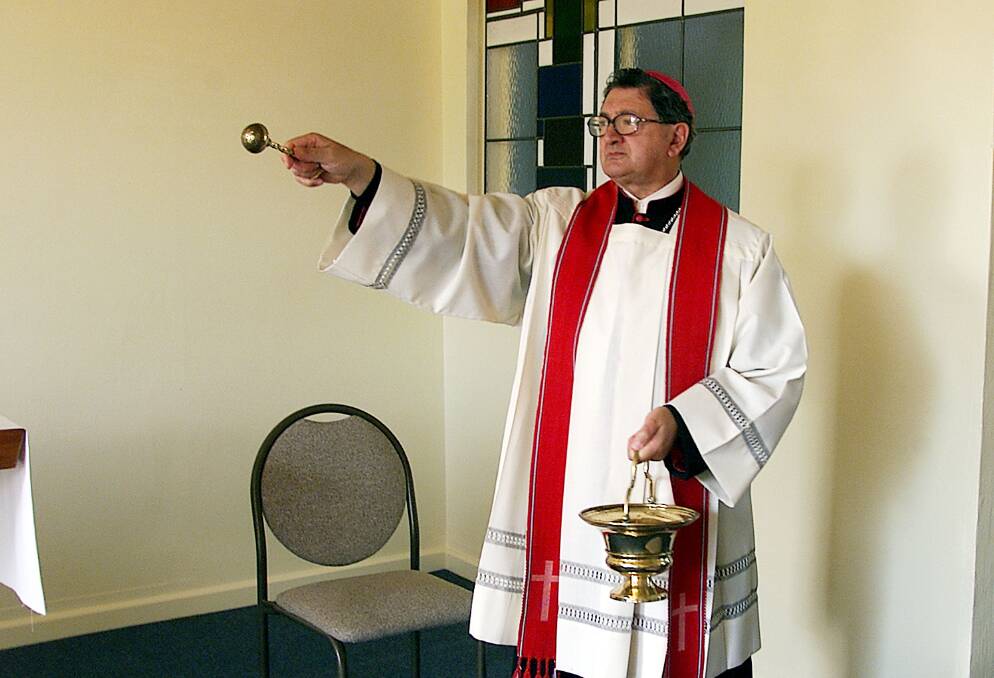 The late Wagga bishop Gerard Hanna blesses new rooms at Albury's Xavier High School in 2003. His comments about child abuse and its legacy in the church were quoted by Supreme Court justice Stephen O'Meara.