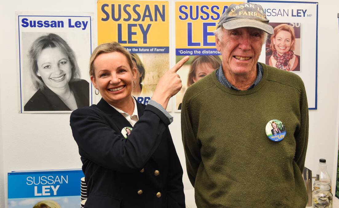 Long term team: Sussan Ley with her campaign manager Angus Macneil during the 2019 election campaign for Farrer.