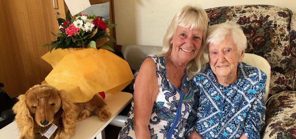 HAPPY BIRTHDAY: Lorraine Clarke with her mother Doreen Gunn, who turned 107 this week. Picture: Jennette Lees 