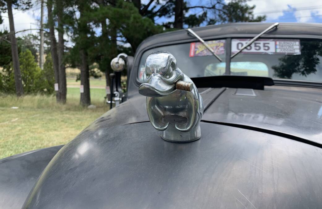 The angry duck bonnet ornament on Guy Tiltman's 1939 Dodge Fargo rat rod. Picture: Peter Brewer
