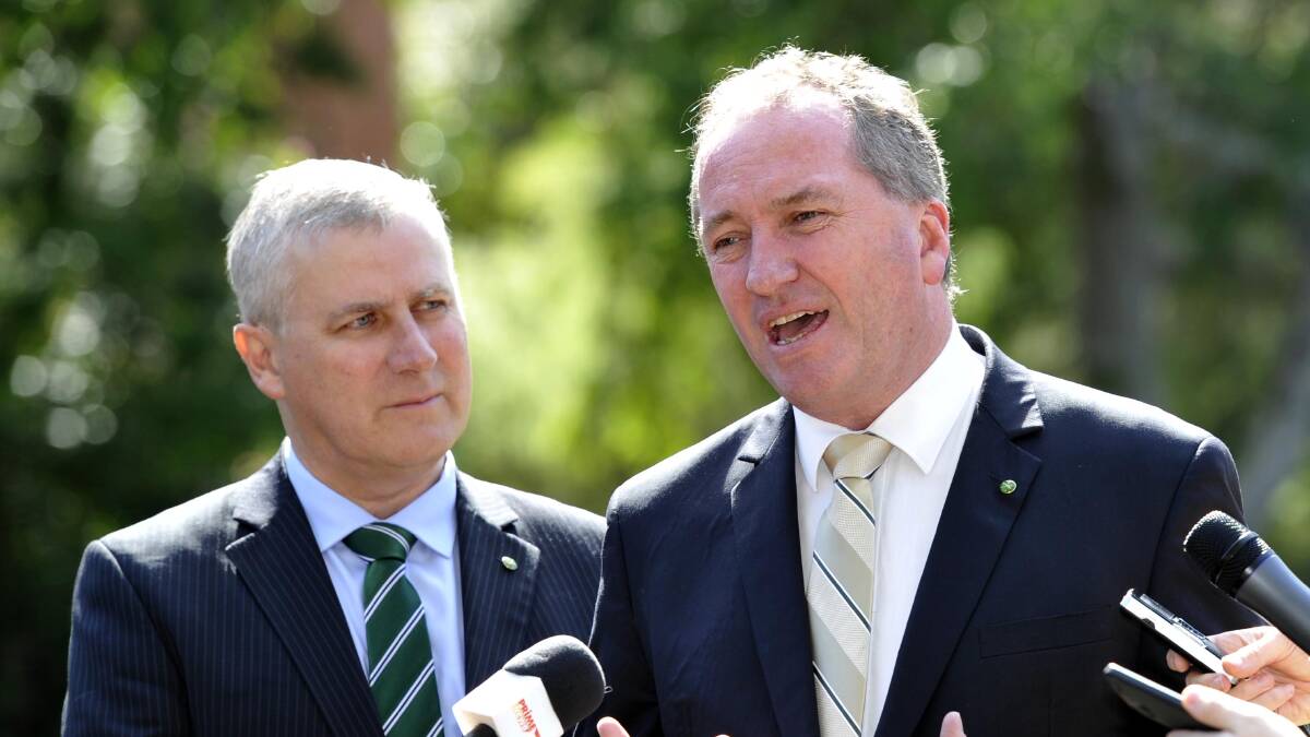 Member for Riverina Michael McCormack (left) with Agriculture Minister and Nationals colleague Barnaby Joyce at Charles Sturt University in late 2014.