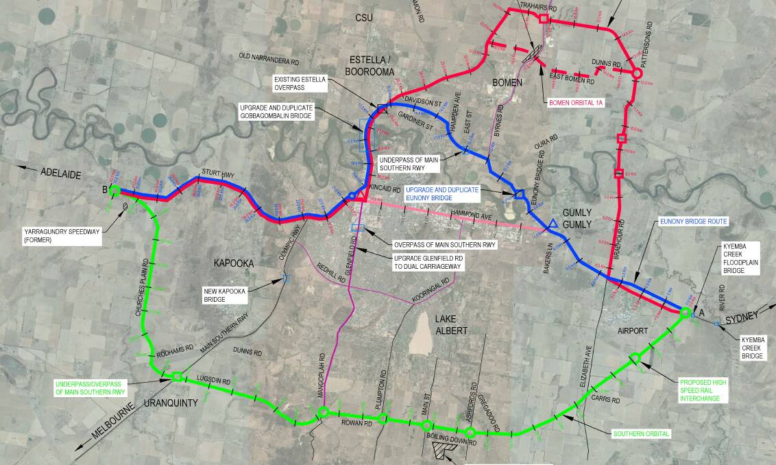 OPTIONS: Committee4Wagga's Master Transport Plan outlines three alternatives for a heavy vehicle bypass around the city.