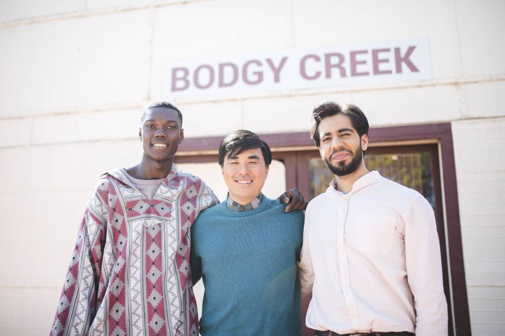 THE MERGER: Francis Kamara, Harry Tseng, Shahil Saluja form part of the cast for the Wagga-based film. Picture: Billy Zammit 