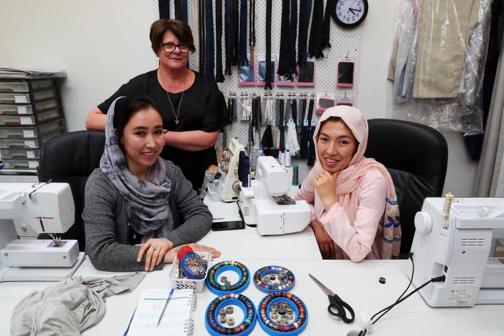 NEEDLE AND THREAD: Saira Naz Ali, Helen Dillon and Hafiz Khedri enjoy working together and find the humour in the occasional misunderstanding. Picture: Emma Hillier