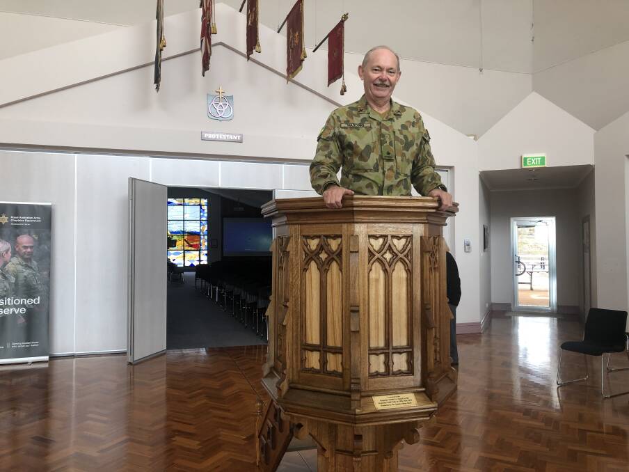 PIECE OF HISTORY: David Harding, the coordinating chaplain for the Army Recruit Training Centre, says the piece of history is a bit of a mystery. Picture: Annie Lewis 