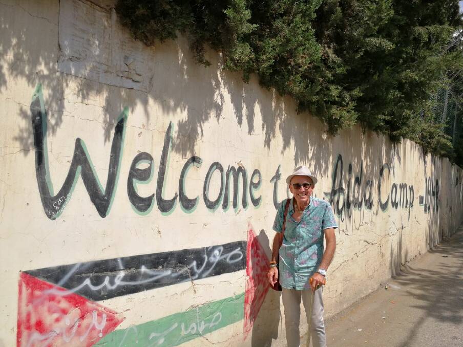 Ray Goodlass at the entrance to the Aida Refugee Camp. Picture: Supplied 