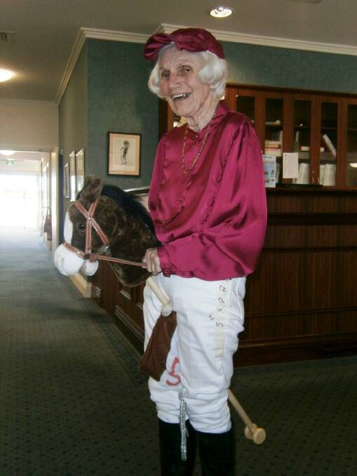 MELBOURNE CUP: Flo Gibbons comes as a jockey for celebrations of the race that stops the nation. Picture: Supplied 