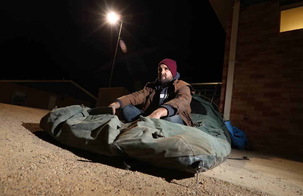 Pete Ingram from Wagga participated in the 2018 Vinnies Sleep-out at McDonald's Park. Picture: Les Smith 