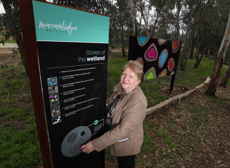 PROUD MOMENT: Aunty Kath Withers was pleased to see her art and an interactive hub with Wiradjuri history installed at the Marrambidya Wetlands. Picture: Les Smith 