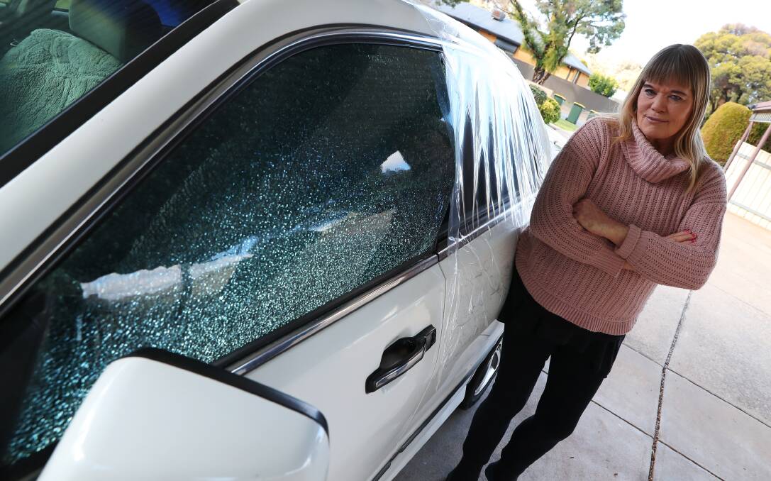 DAMAGED: Carole Cochrane is devastated by the damage done to her 'pride and joy'. She says she can't understand how someone could do this. Picture: Emma Hillier 