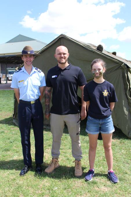 DEFENCE FORCE DAY: Hayley Blackburn, Lachlan Leslaighter and Matthew Redway. There were plenty of stations with activities for the students. Picture: Annie Lewis 
