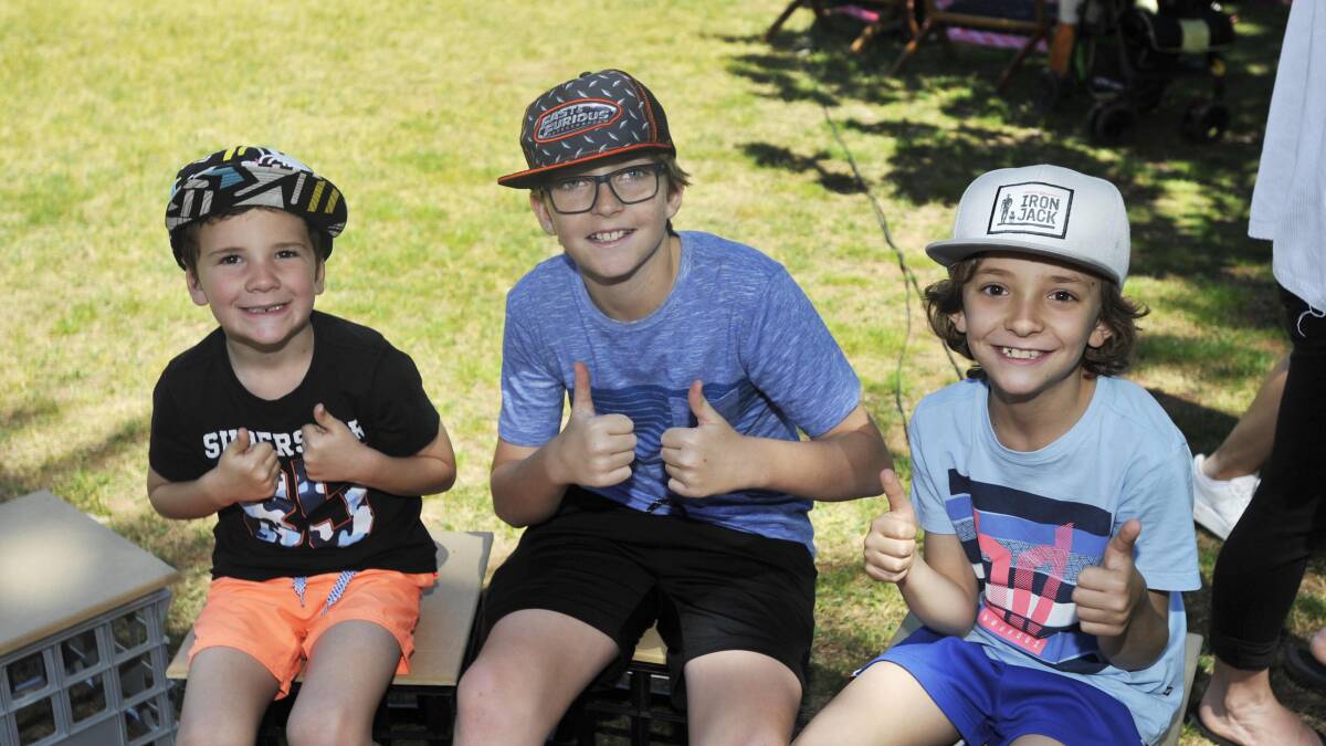 OUT AND ABOUT: Asher Barklem, 5, Lincoln Rommel, 12 and Joe Barklem, 8, at the 2018 Spring Jam. 