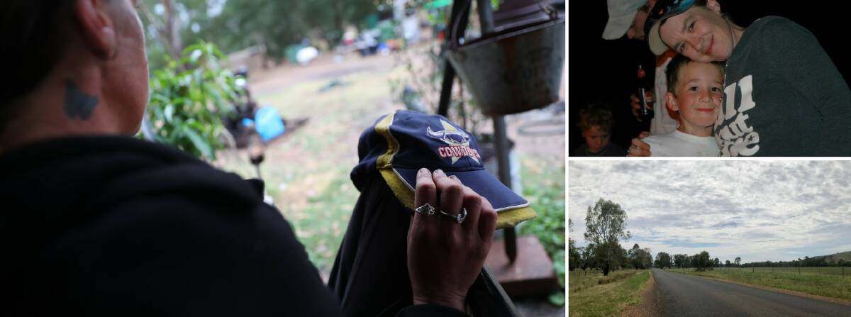 LEFT: Crystal Worldon clutches her son Braydon's favourite hat. TOP RIGHT: Braydon and Crystal Worldon. BOTTOM RIGHT: Braydon's body was found on River Road by a passing driver. Pictures: Emma Hillier and Supplied 