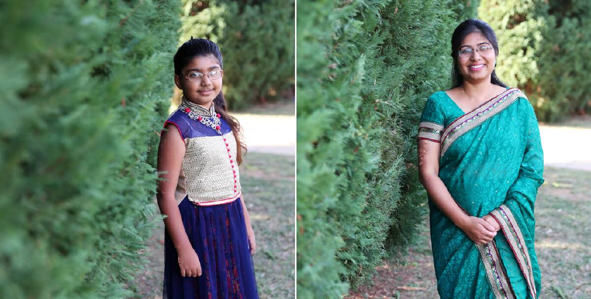FASHION FROM HOME: Saba Nabi and Ariba Omar, 9, wear the traditional outfits suitable for the age and status. Picture: Emma Hillier 