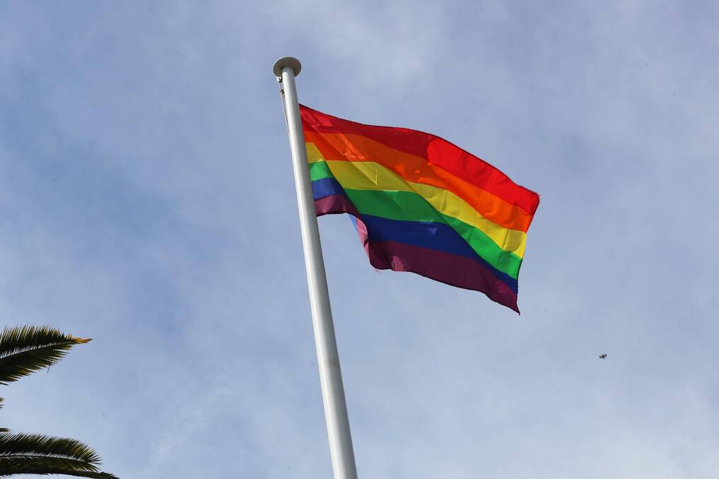 A rainbow flag flies outside of the Wagga City Council Chambers ahead of this weekend's celebration. 