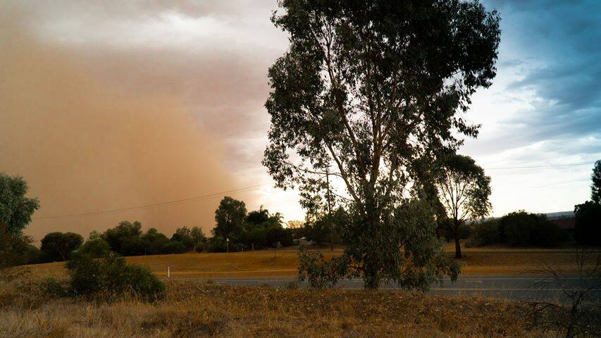 Dust storm rolls over the Riverina. Picture: Harry King 