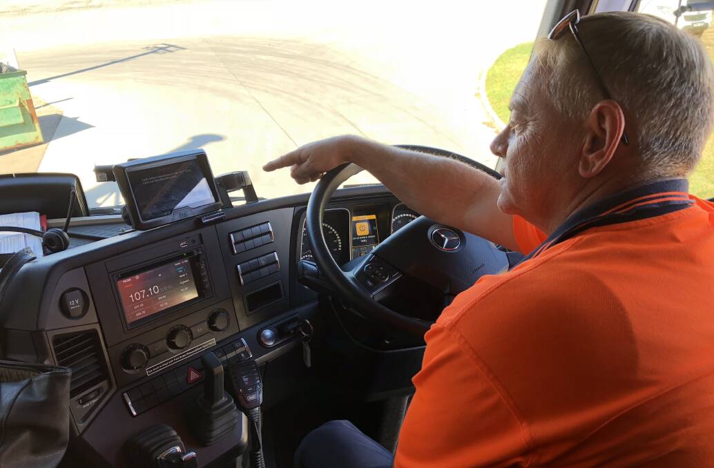 Wagga’s Projects Manager and Driver Trainer, Peter Love, points out the forward facing camera that records any incidents. Picture: Annie Lewis 