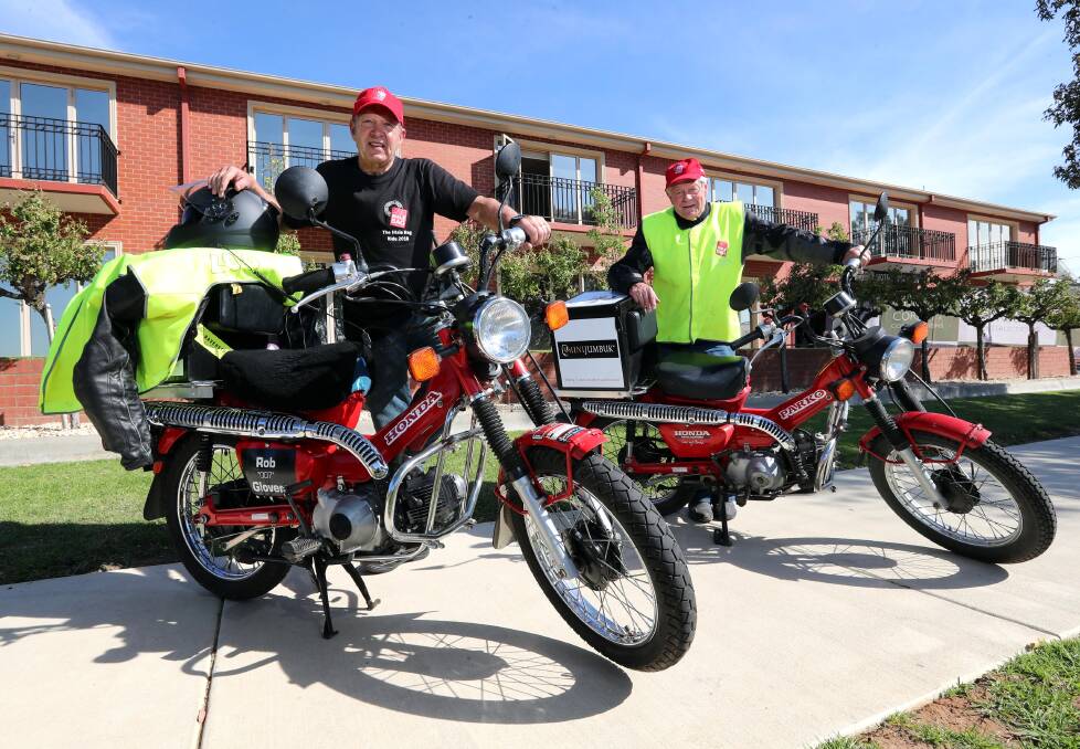 RIDING FOR A CAUSE: David Parkin and Robert Glover rolled into Wagga on Thursday afternoon. Picture: Les Smith
