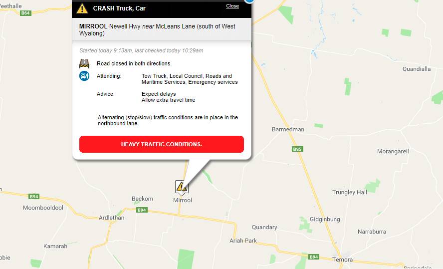 Newell Highway reopened after truck, car crash