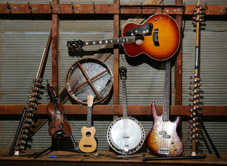 The instruments behind the Tin Shed Rattlers band.