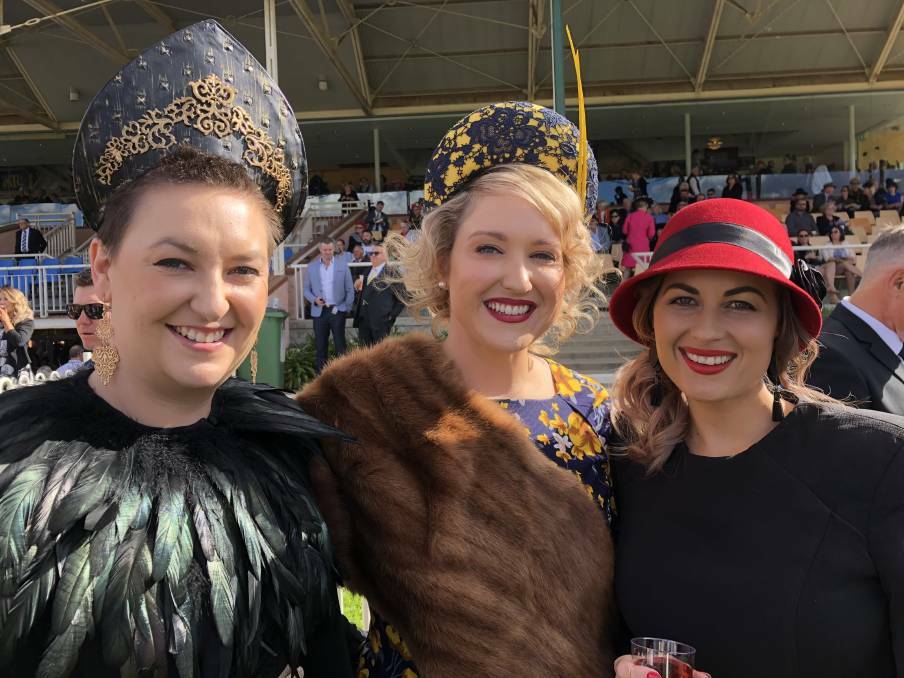 Katharine Graham, Renee Pascall and Leah Edyvean, all from Wagga, at the 2018 Gold Cup. 