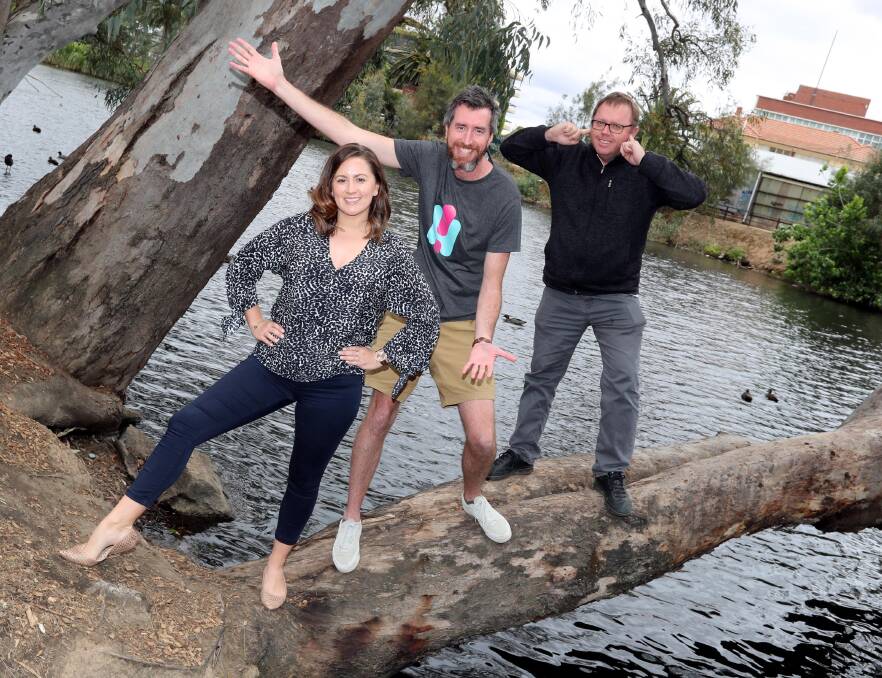 SING IT LOUD: Amber Neven and Dane McGuirk with vice chairman Michael Patterson are getting ready for Wagga Takes Two 2019. Picture: Les Smith 