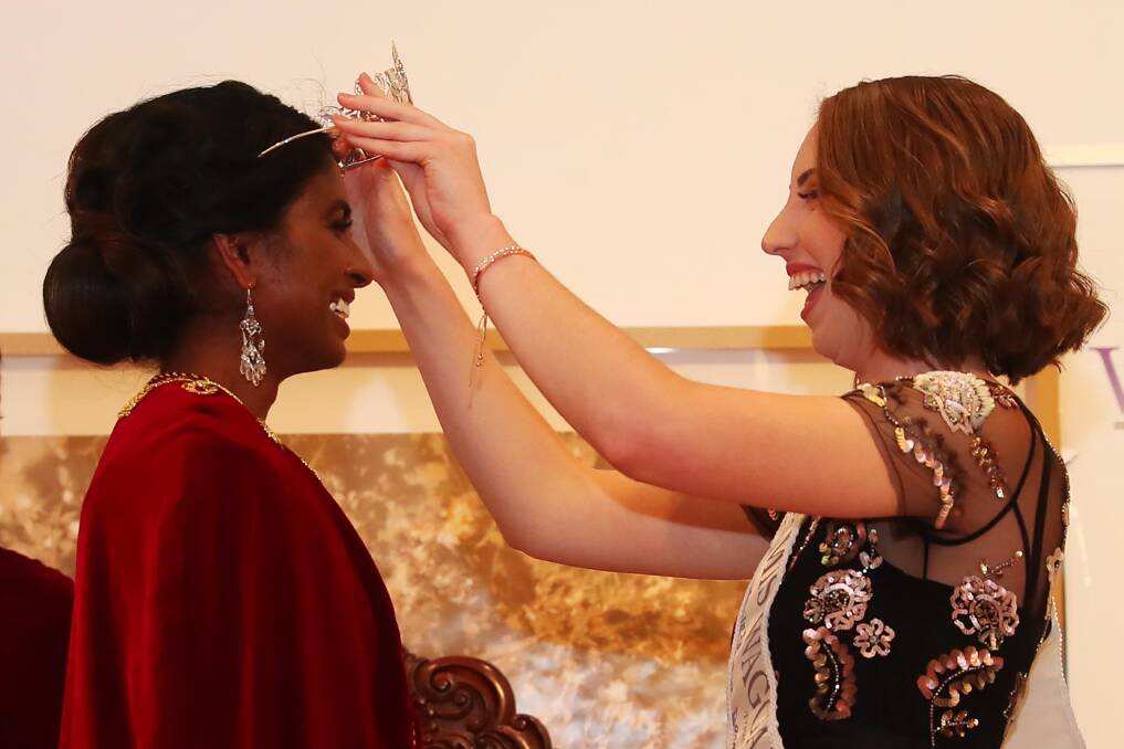THE CROWNING: Stina Constantine is crowned Miss Wagga 2019 by Zoe Martin. Picture: Emma Hillier 