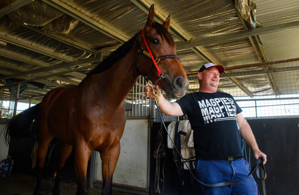 Albury trainer Martin Stein with Indian Soldier who is set to resume from a lengthy break at Albury on Saturday. Picture by Mark Jesser