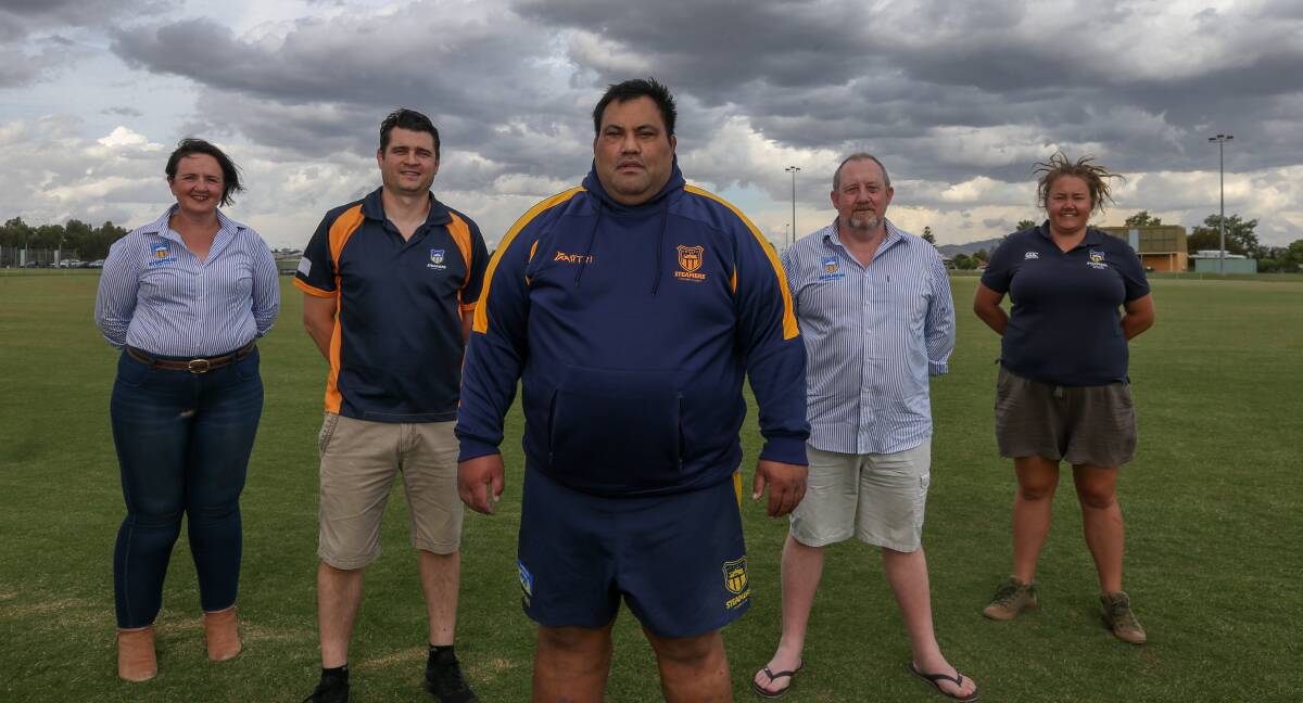 LEADING THE WAY: Albury-Wodonga Steamers first grade manager Lil Slattery, assistant coach Nathan Bright, head coach James Kora, women's coach John Wantling and women's manager Elyse Burns. Picture: TARA TREWHELLA