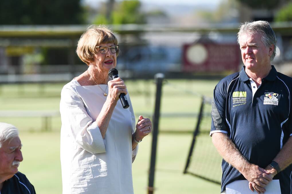 LET'S PLAY: Australian tennis legend Margaret Court opens the tournament held in her name on Thursday. Picture: MARK JESSER