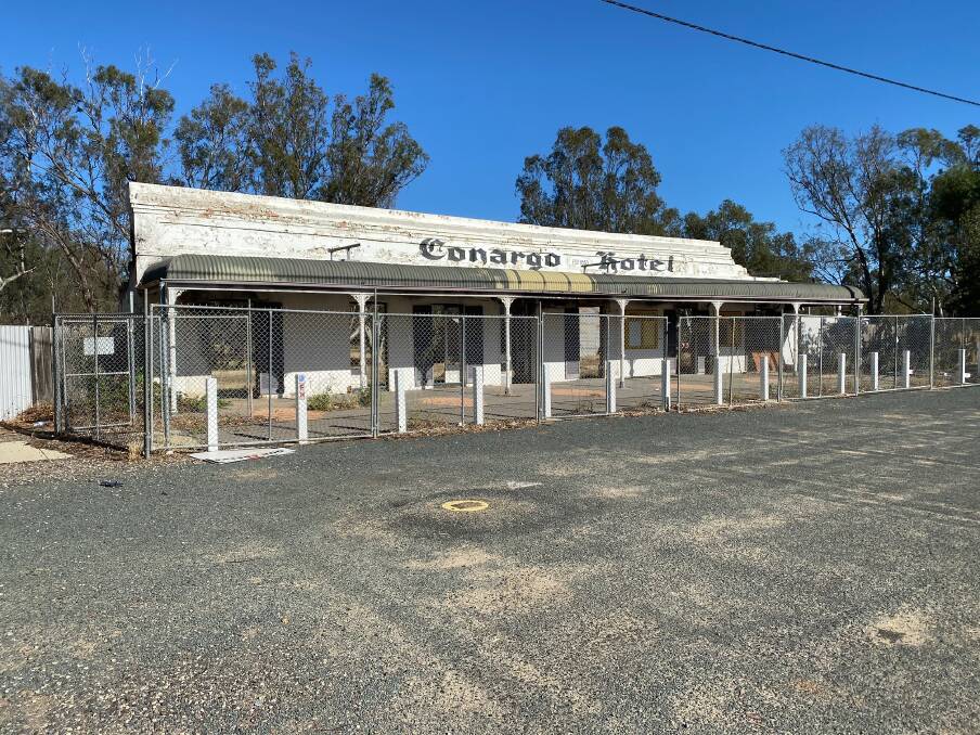 WORK TO BE DONE: The Conargo Hotel has been closed since 2014 after a fire destroyed the iconic water hole. Michael Lodge, the son of former owner Neville, has bought the pub and aims to have it open in time for next year's Deni Ute Muster.