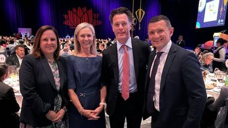 SunRice Group's global rice CEO Belinda Tumbers, company secretary Kate Cooper, NSW Premier Chris Minns and head of corporate affairs Anthony McFarlane at the awards night. Picture supplied 