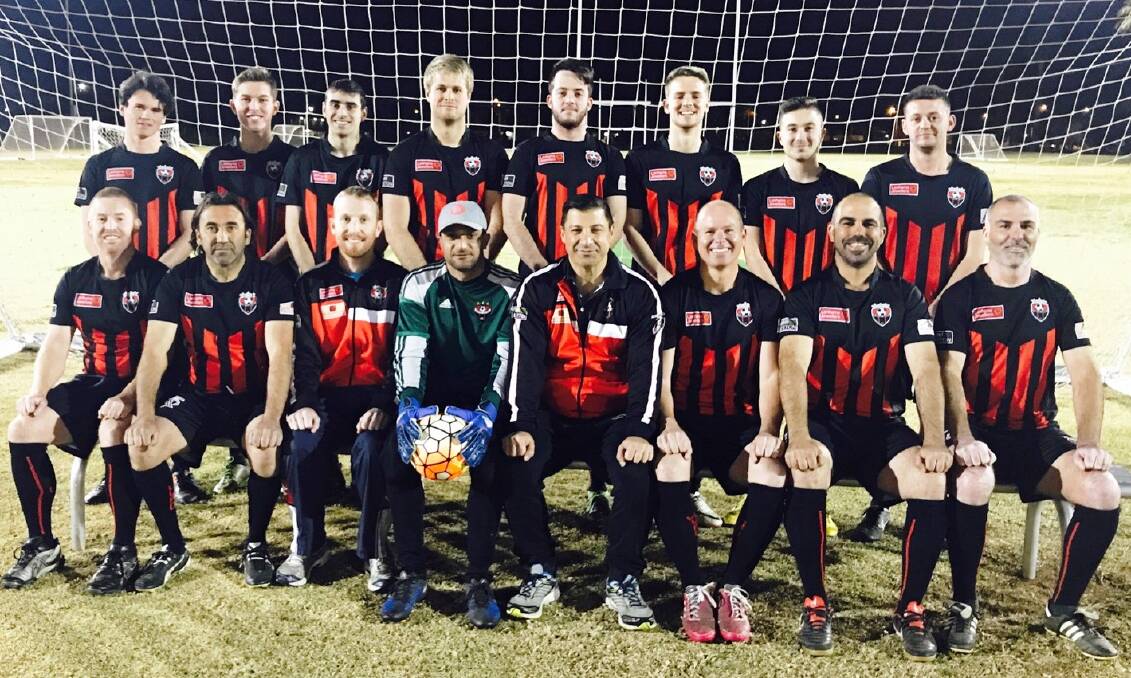 FLYING THE CLUB FLAG: Leeton United's reserve grade team are prepared and ready to go for this weekend's grand final. Photo: Contributed 