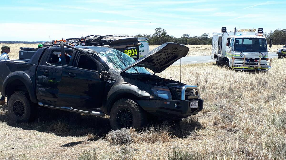 A man has been taken to Wagga with minor injuries following this accident on Friday. Photo: Leeton Volunteer Rescue Association 