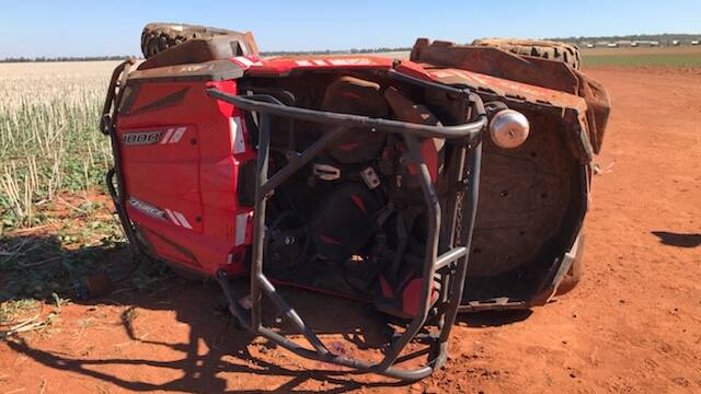 ACCIDENT: The buggy was rolled this morning on Back Hillston Road at Tabbita. Photo: NSW Ambulance