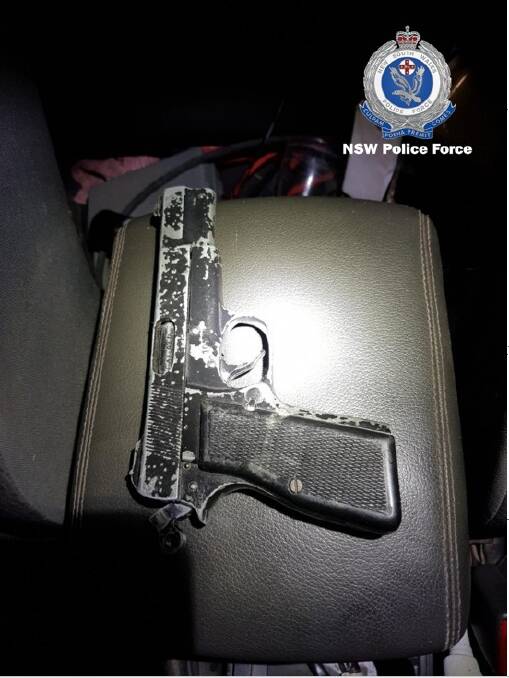 SEARCH: Police allege they discovered this pistol in the vehicle in Leeton on Tuesday night. Photo: NSW Police Force